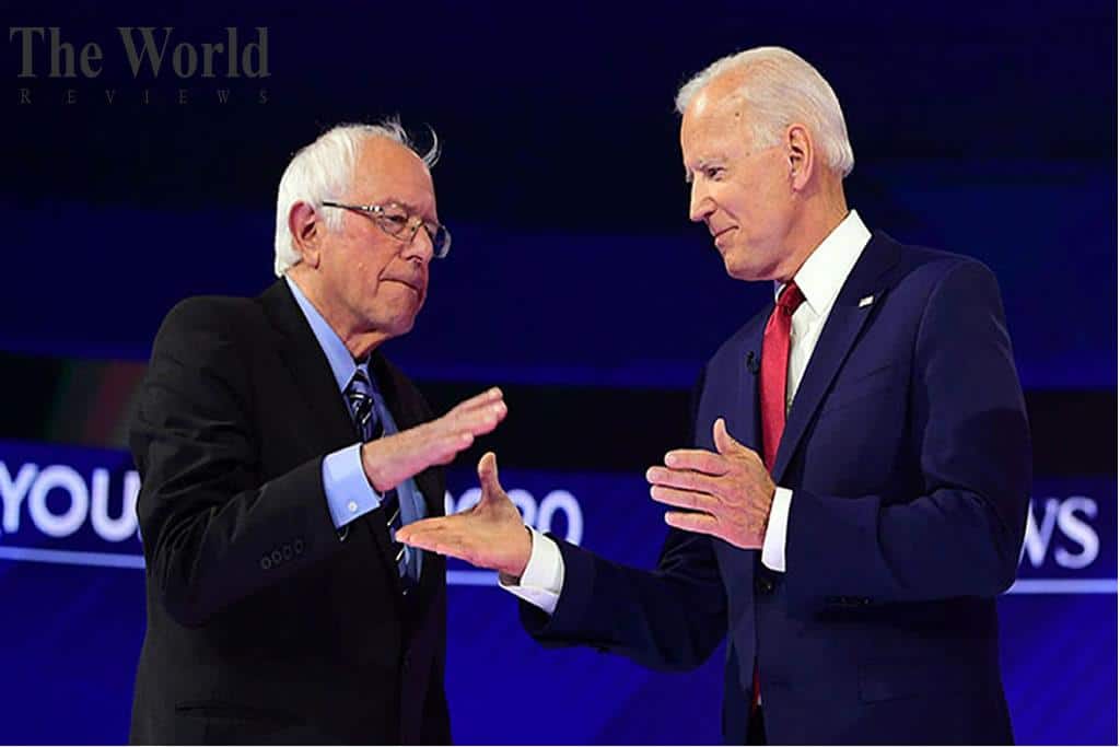 Joe Biden and Bernie Sanders both together outsting Donald Trump