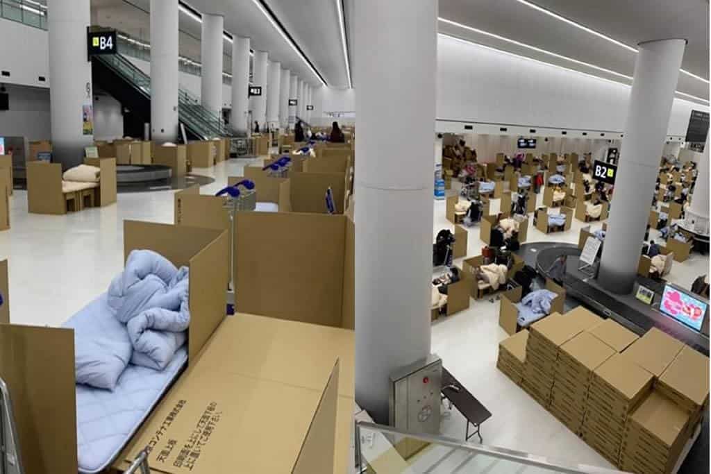  Japan airport provides cardboard beds to passengers awaiting COVID-19 test results