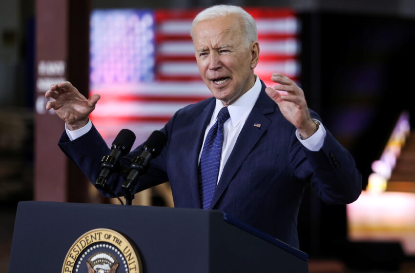 u.s. president biden holds infrstructure event at carpenters pittsburgh training center in pittsburgh, pennsylvania