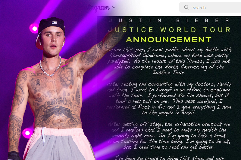  Justin Bieber suspends his remaining “Justice” world tour, prioritizes health