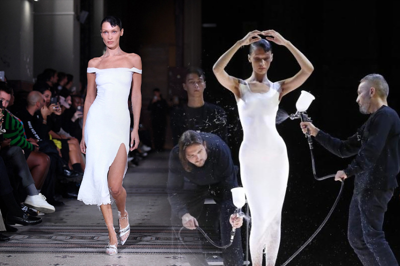 paris fashion week bella hadid gets a diy dress for catwalk