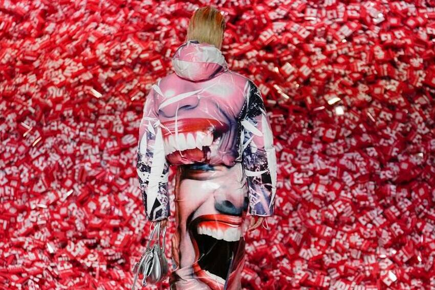 diesel's milan fashion week show opens against a backdrop of 200,000 condoms