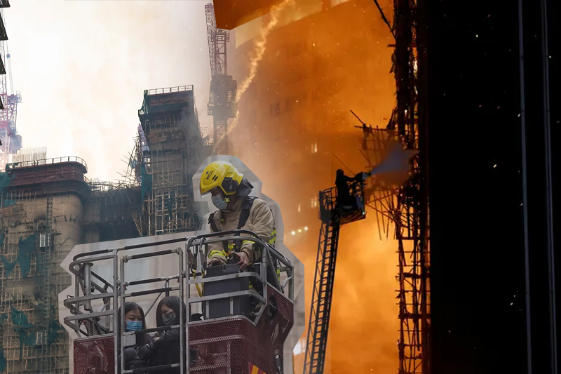  Massive fire engulfs Hong Kong skyscraper, burning embers rain down on streets