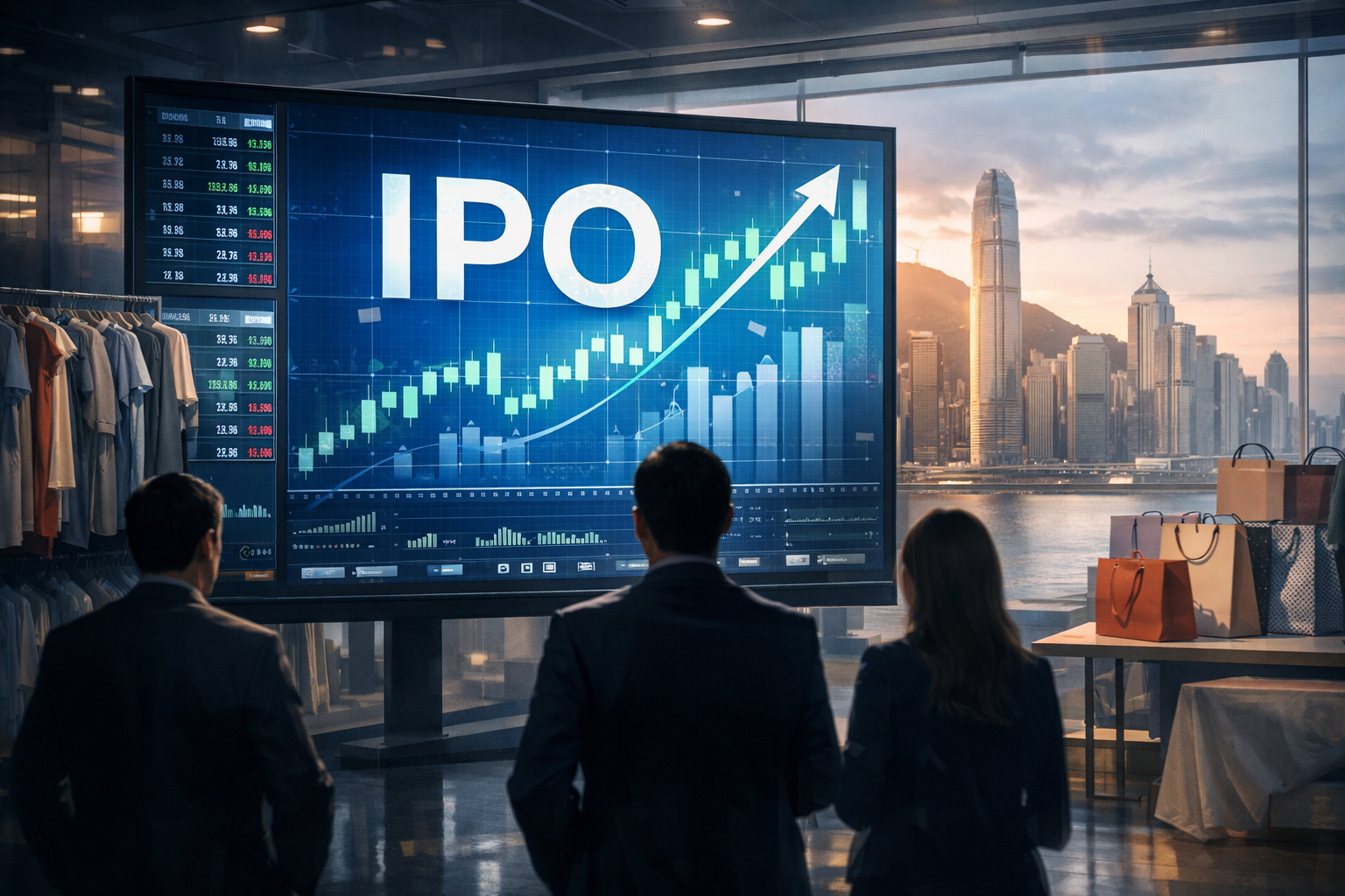 Shein Hong Kong IPO 2026 illustration showing a stock market listing and fast-fashion branding