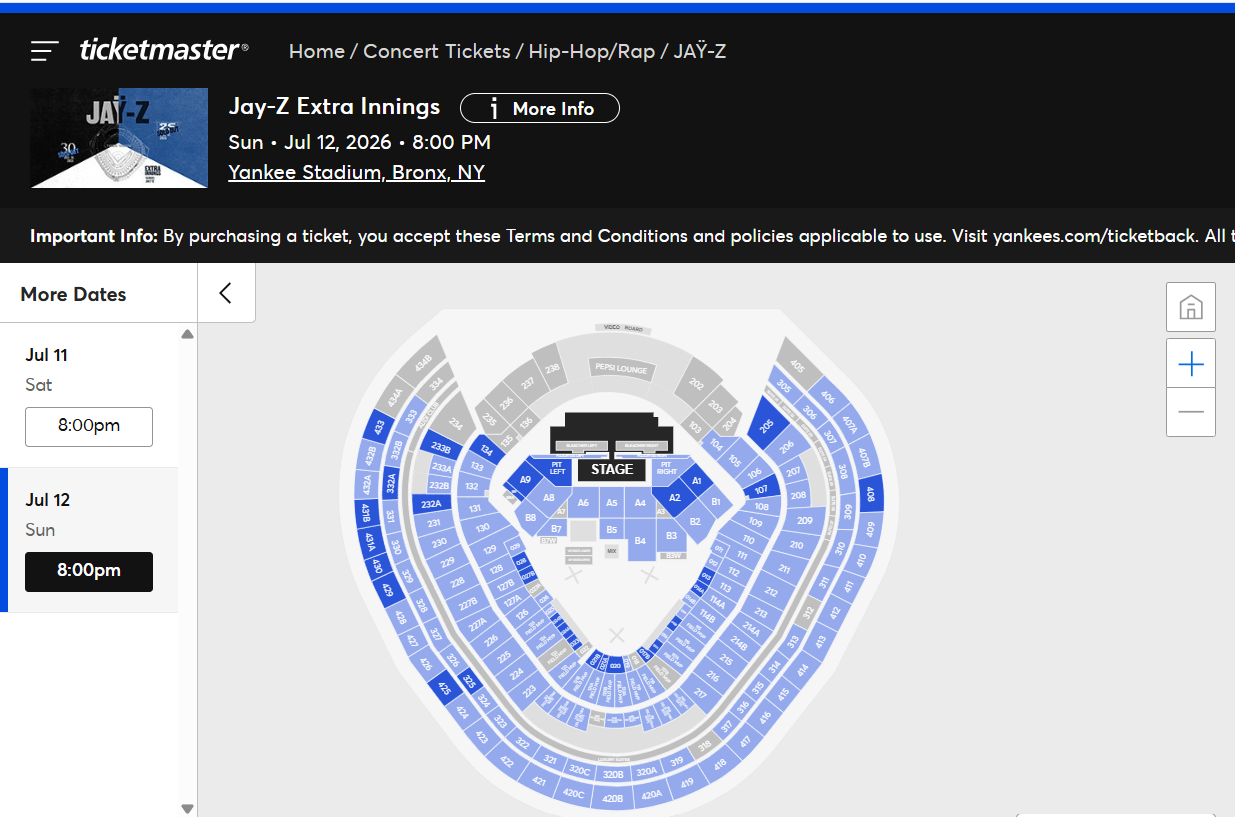 JAY-Z performing as Yankee Stadium ticket prices drop ahead of the 2026 concert series