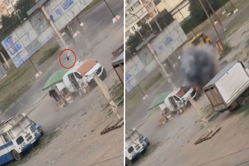 russian drone hunts ukrainian street vendor in viral video